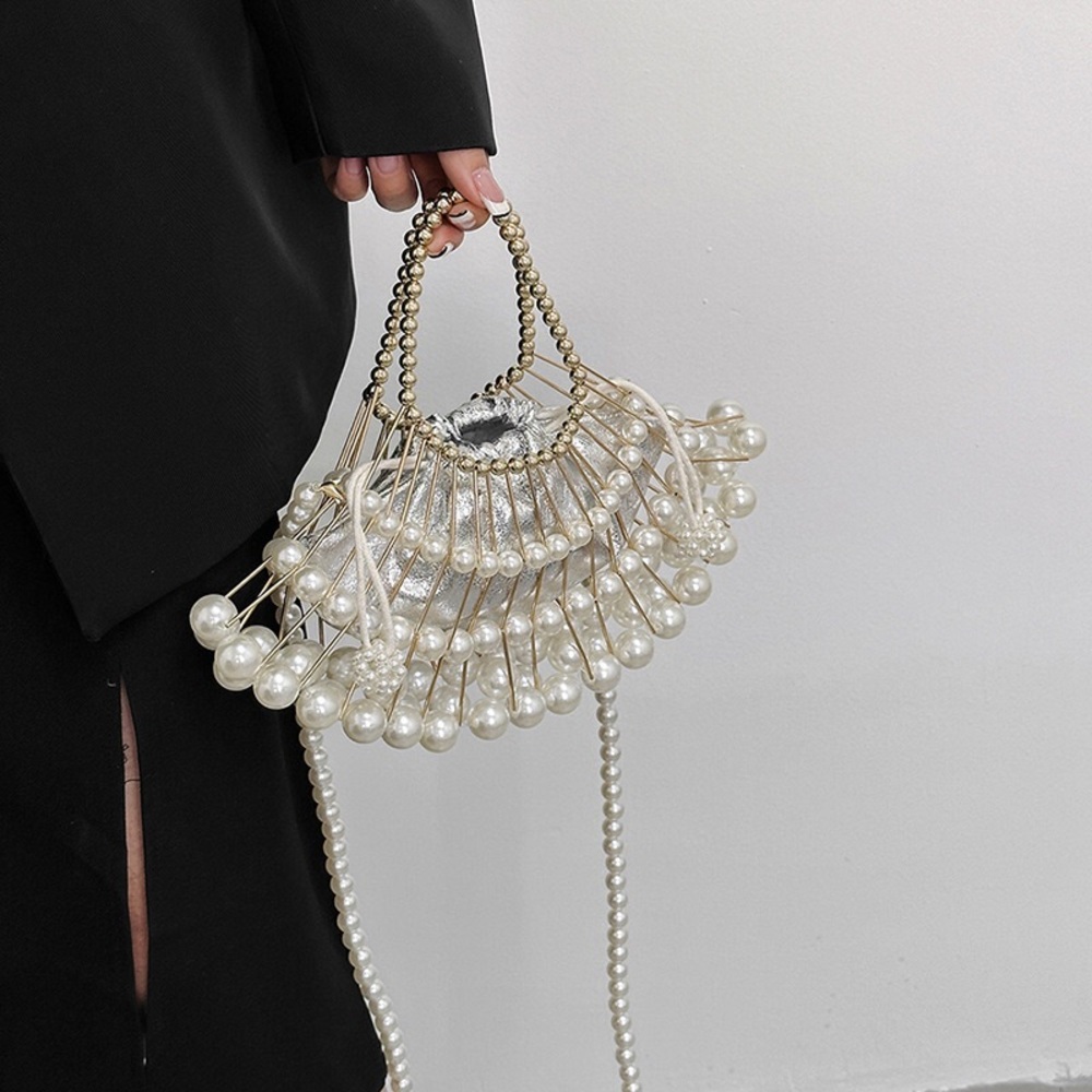 women's pearl chain oblique hollow handbag - Picture 14 of 16